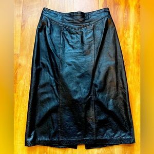 Vintage 1990’s Chic Black Leather Pencil Midi Skirt Size xs/s